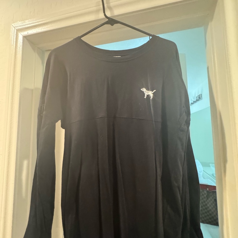 Black sequin bling  Long Sleeve Shirt with Dog Logo